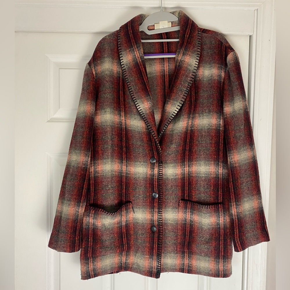 Vintage Arizona Wool Jacket 80s Shacket USA Made Plaid Red Womens Button